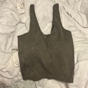 Ribbed V-Neck Tank Top - green